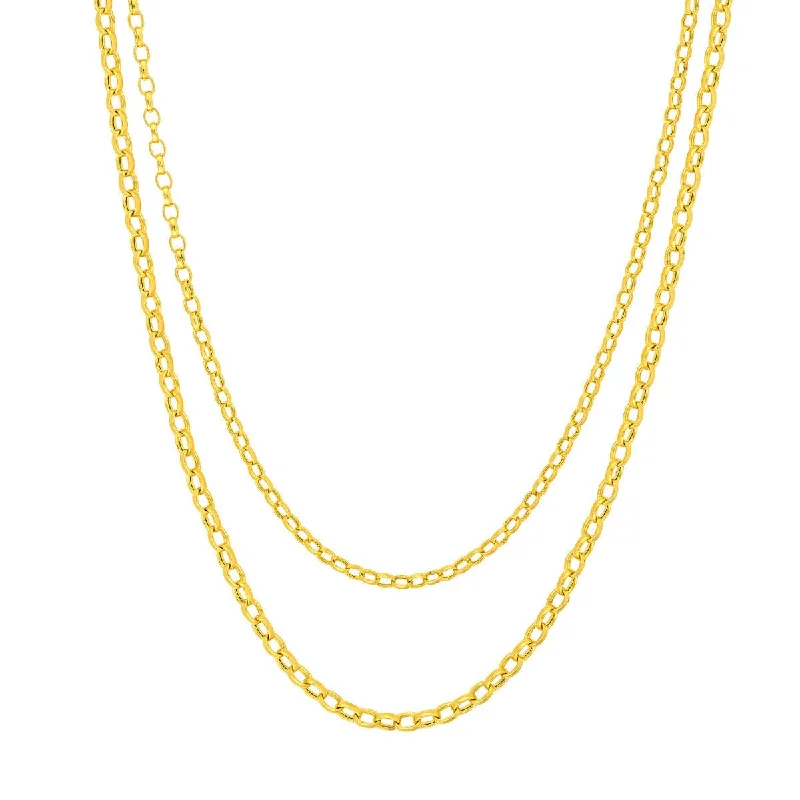 Floral motif necklaces-14K Yellow Gold Double Layer Light Oval Rolo Chain Necklace