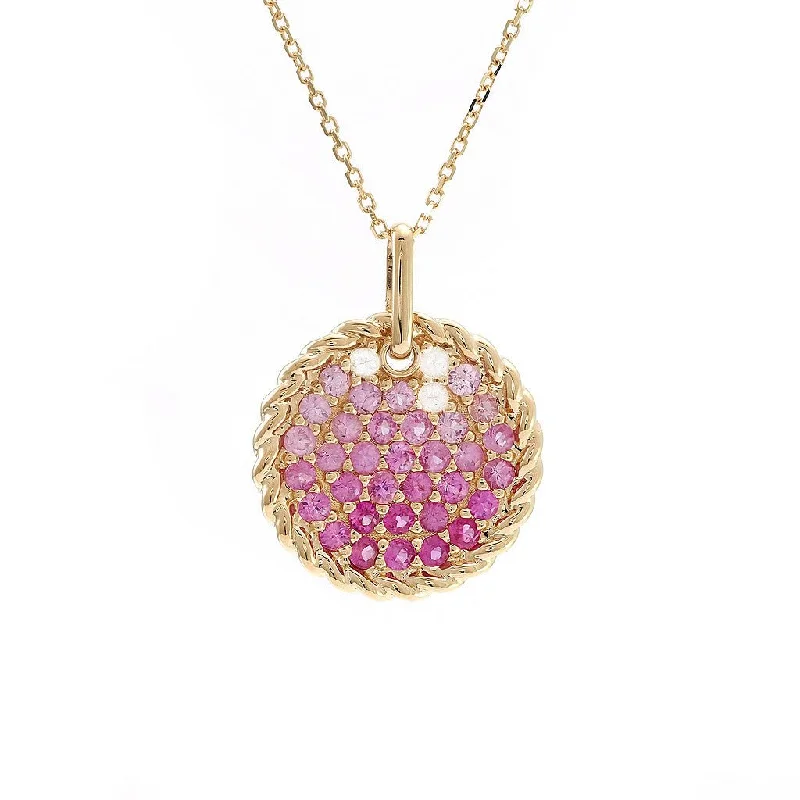 Wire-wrapped necklaces-14K Yellow Gold Round Pave Pink/White Sapphire Necklace