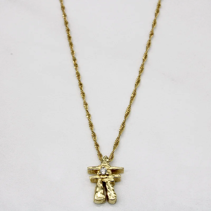 Sculptural art necklaces-Diamond Inukshuk Pendant & Necklace | 0.03ct | 18" |