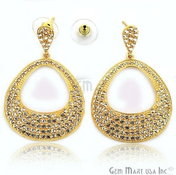 Sapphire gem earrings-Gold Vermeil Studded With Micro Pave White Topaz Dangle Earring