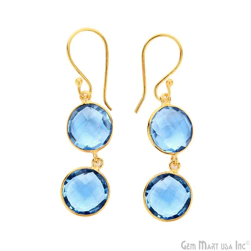 Starburst design earrings-Round Shape 50x12mm Gold Plated Gemstone Hook Earrings (Pick your Gemstone) (90074-1)