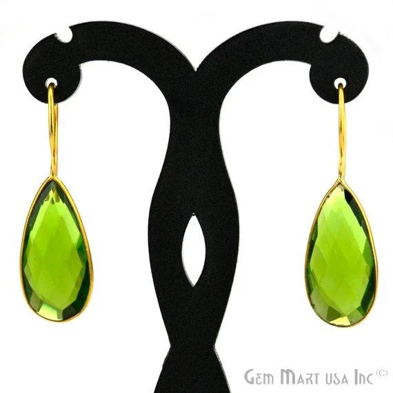 Emerald stone earrings-Pear Shape 12x25mm Gold Plated Gemstone Hook Earrings (Pick your Gemstone) (90005-1)