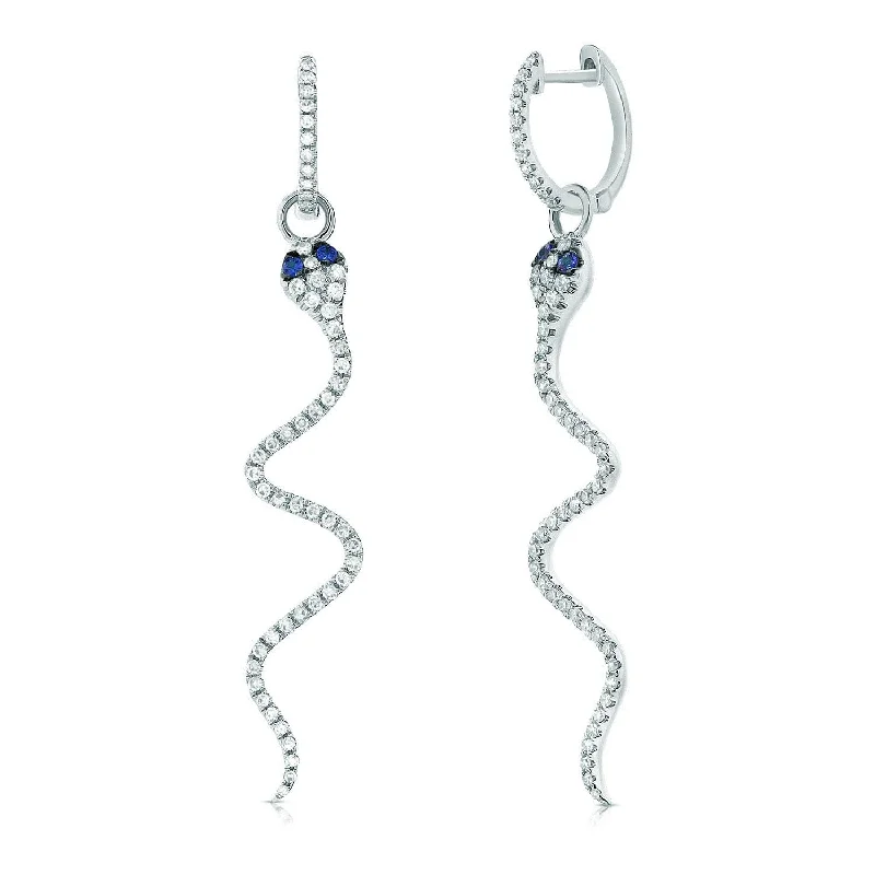 Sculptural hoop earrings-14k Gold Sapphire & Diamond Snake Earrings