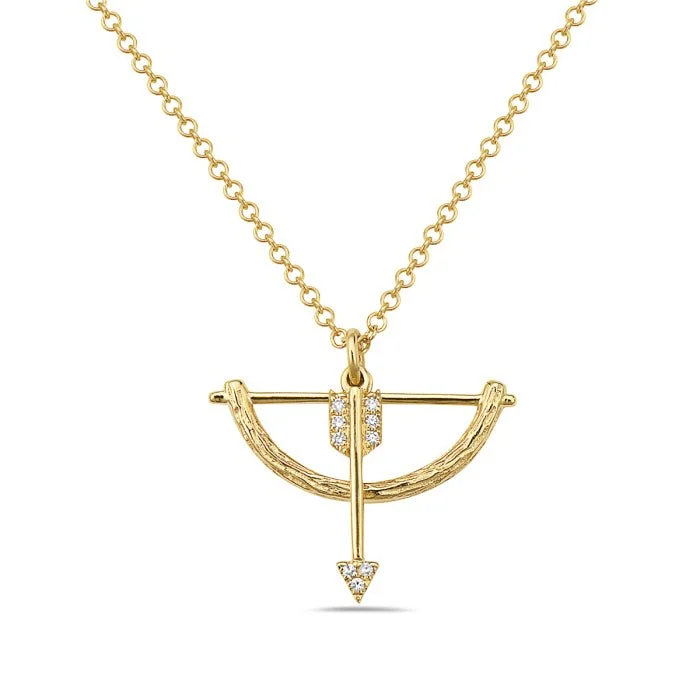 Crystal drop necklaces-14K Yellow Gold Bow & Arrow Diamond Necklace