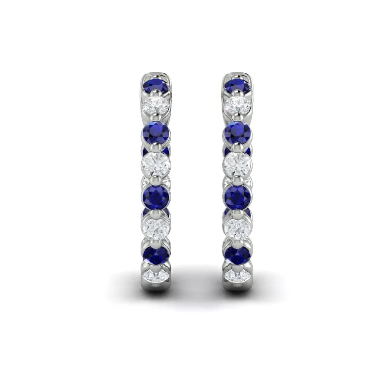 Floral design earrings-Inside Out Diamond and Blue Sapphire  Hoop Earrings