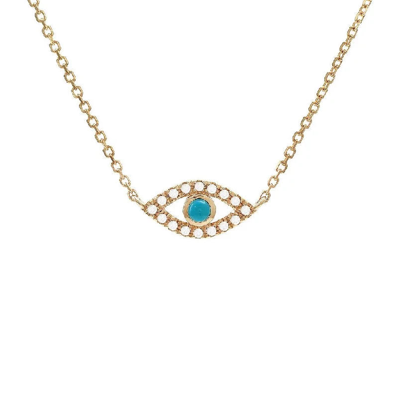 Antique gold necklaces-14K Yellow Gold Evil Eye Round Bezel Turquoise Necklace