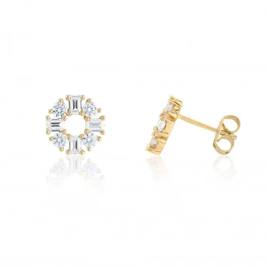 Geometric stud earrings-9ct Yellow Gold CZ Circle Stud Earrings