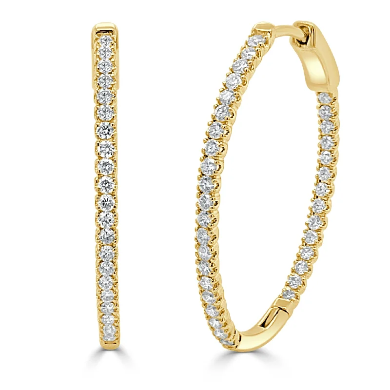 Silver hoop earrings-14k Gold & Diamond Oval Hoops