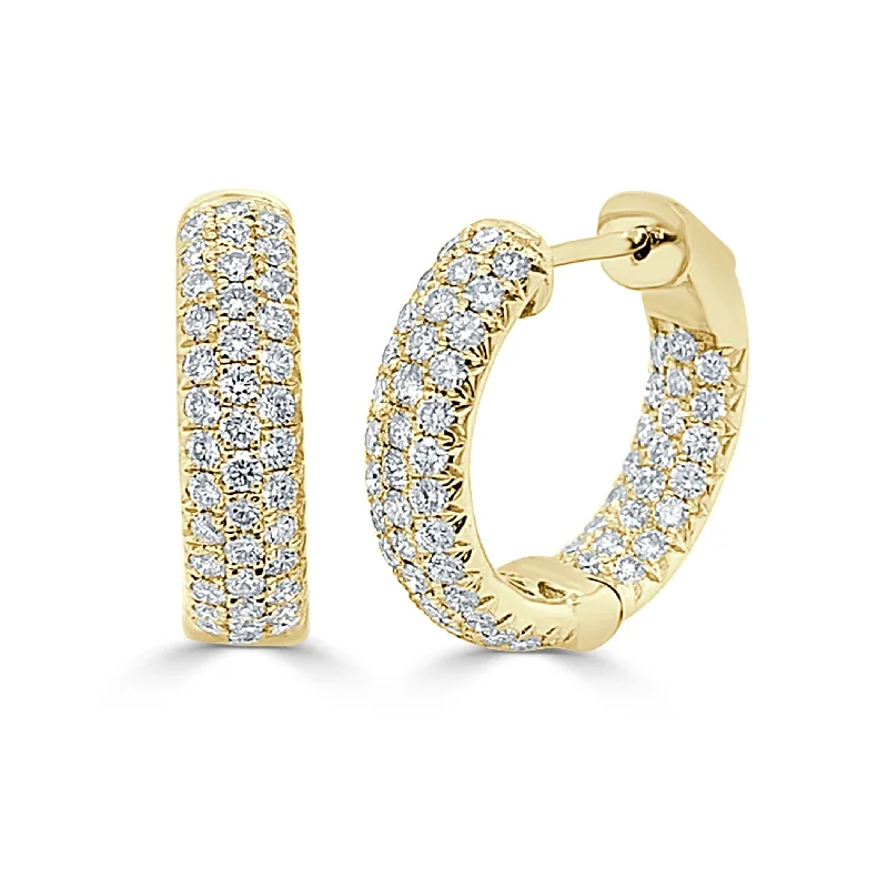 Linear drop earrings-14k Gold & Diamond Pave Hoops