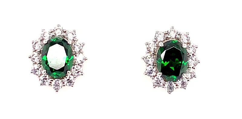 Moon phase earrings-9ct White Gold Princess Di Emerald And Cz Stud Earrings