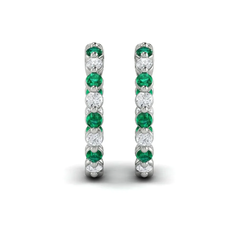 Sapphire gem earrings-Inside Out Diamond and Emerald  Hoop Earrings