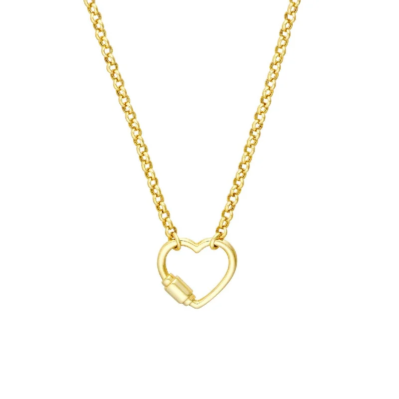 Bamboo style necklaces-14K Yellow Gold Faux Carabiner Heart on Rolo Necklace with Lobster