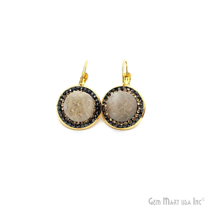 Peacock feather earrings-Round Pave Gemstone 17mm Gold Plated Earring