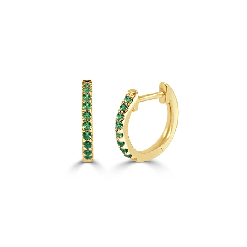 Citrine stud earrings-14k Gold & Emerald Huggie Earrings