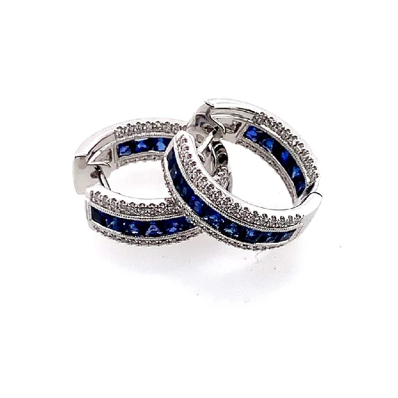 Vintage cameo earrings-Simon G. 18Kw Diamond & Sapphire Huggie Hoop Earrings