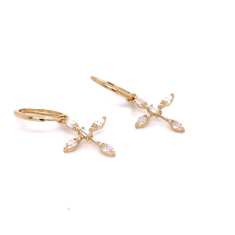 Double-sided earrings-9ct Yellow Gold Cz Cross & Hoop Earring