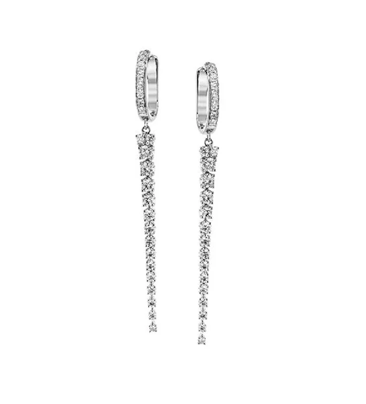 Textured disc earrings-Simon G 18Kw Diamond Hoop & Dangle Stiletto Earrings 50Rds-1.05Cts