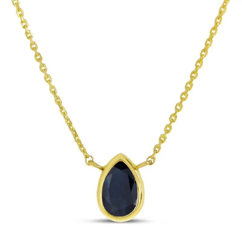 Sleek link necklaces-14K Gold Pear Sapphire Birthstone Necklace