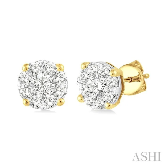 Dangling gem earrings-ROUND SHAPE LOVEBRIGHT ESSENTIAL DIAMOND STUD EARRINGS