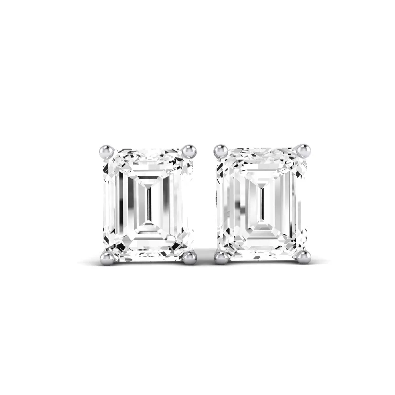 Rose quartz earrings-Elowen Emerald Cut Diamond Stud Earrings