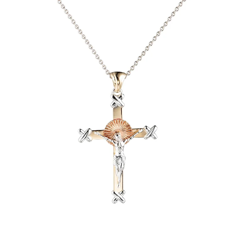 Luxe velvet necklaces-14K Three-Tone Gold Cross Pendant Necklace