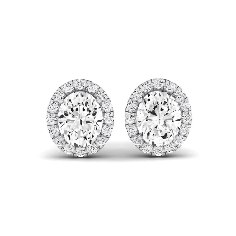 Floral hoop earrings-Meadow Oval Cut Moissanite Halo Stud Earrings