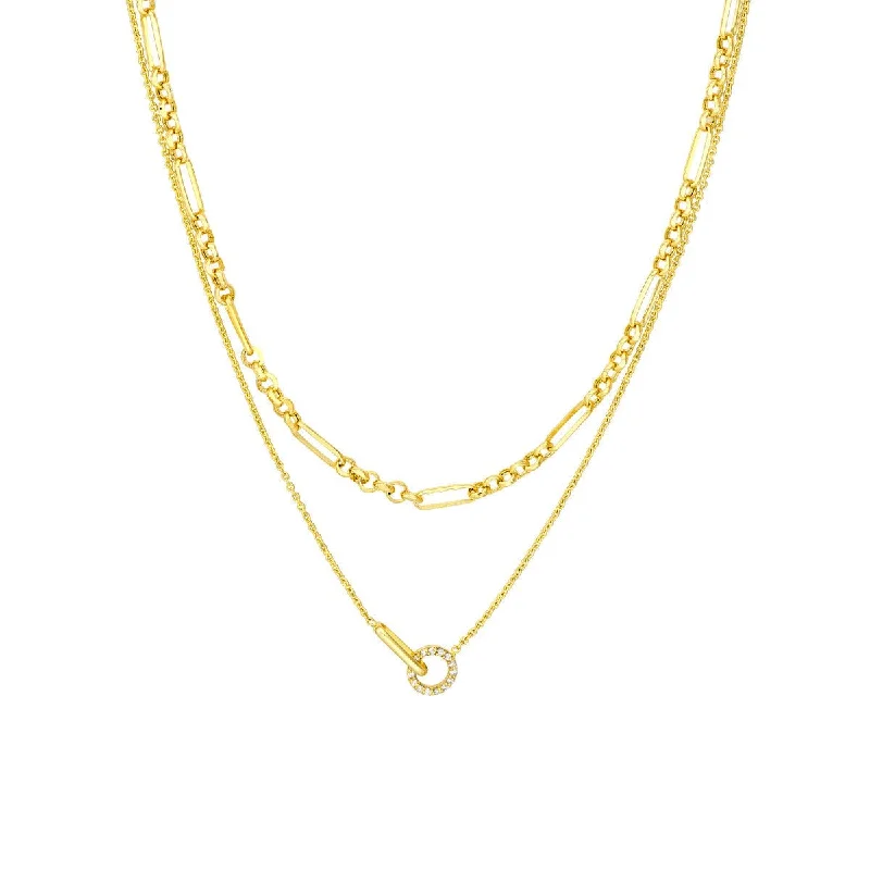 Sapphire gem necklaces-14K Yellow Gold Diamond Circle Duet Layered Necklace