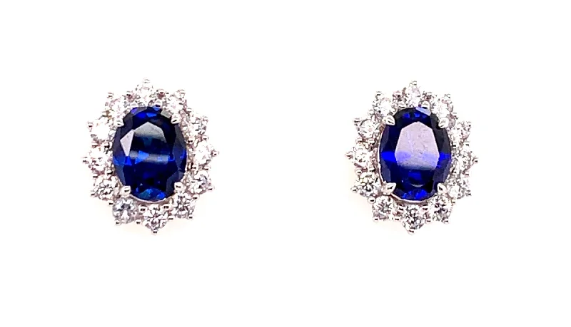 Wooden disc earrings-9ct White Gold Princess Di Sapphire And Cz Stud Earrings