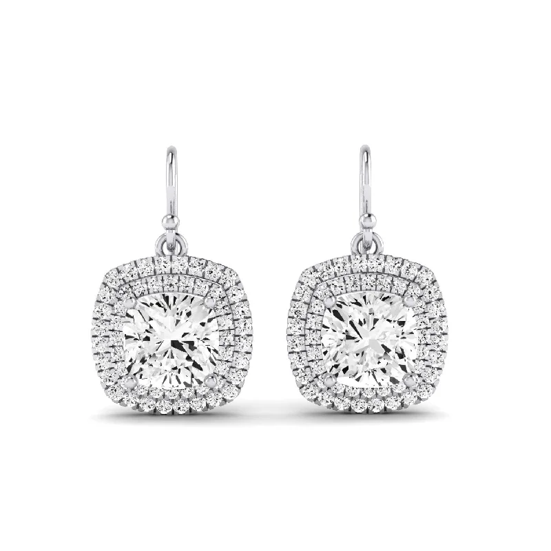 Luxe velvet earrings-Forrest Cushion Cut Moissanite Halo Drop Earrings