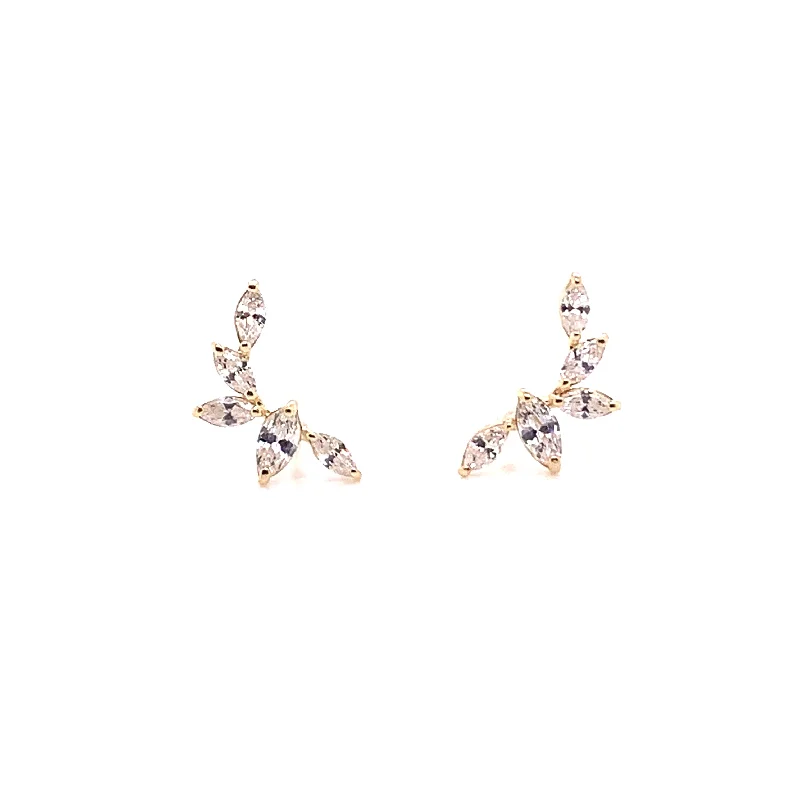 Oval drop earrings-9ct Yellow Gold Cz Marquise Fan Climber Earrings