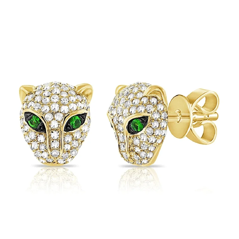 Victorian style earrings-14k Gold & Diamond Panther Stud Earrings