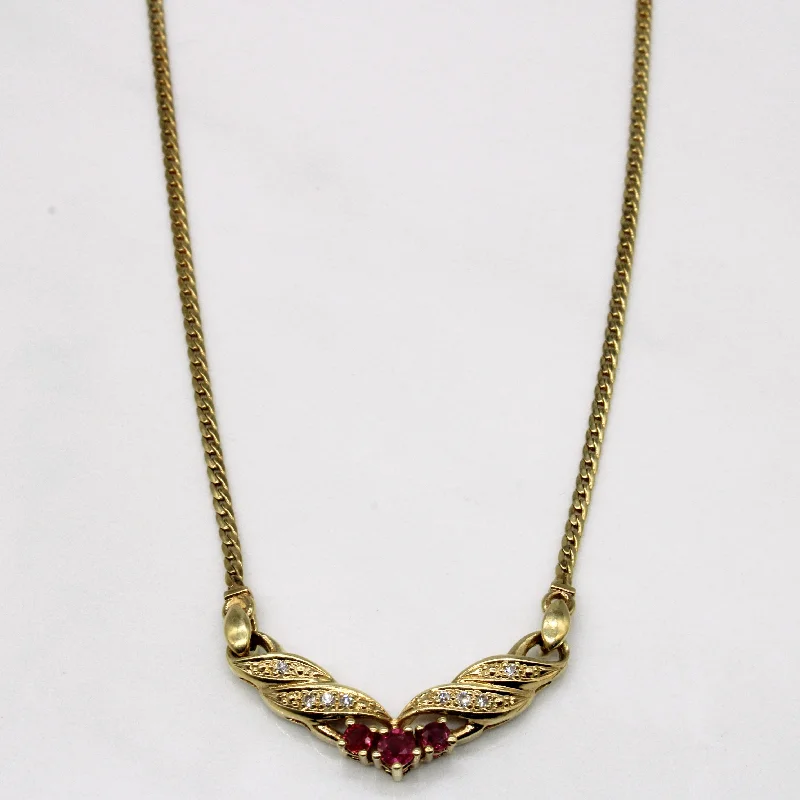 Braided fabric necklaces-Ruby & Diamond Pendant Necklace | 0.20ctw, 0.05ctw | 17" |