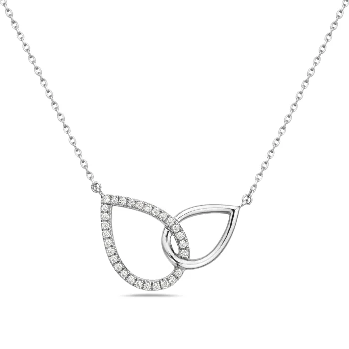 Artisan crafted necklaces-14K White Gold Teardrop Shape Diamond Necklace