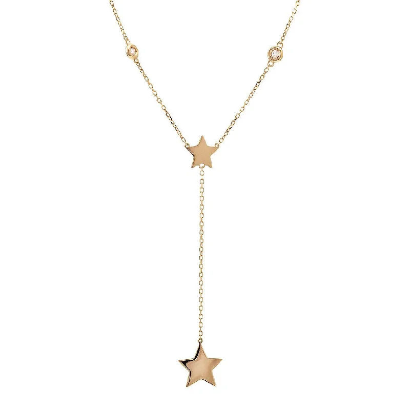 Multi-strand necklaces-14K Yellow Gold 2-Star Drop Diamond Necklace