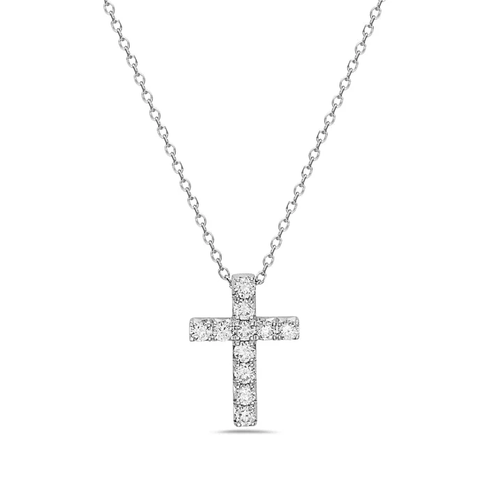 Multi-strand necklaces-14K White Gold Diamond Cross Pendant