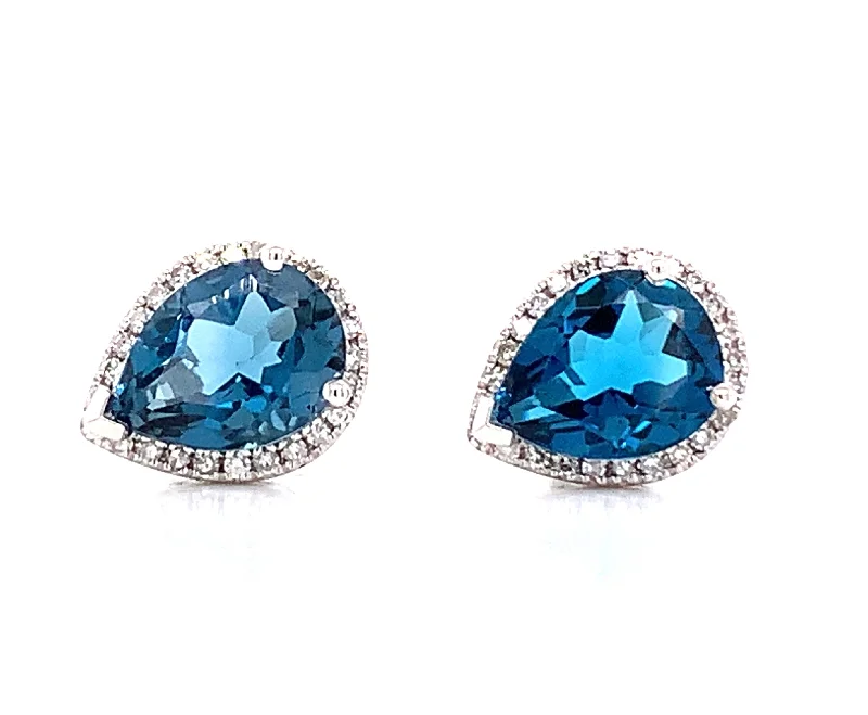 Matte black earrings-9ct White Gold Earth Grown Diamond & Blue Topaz Earrings