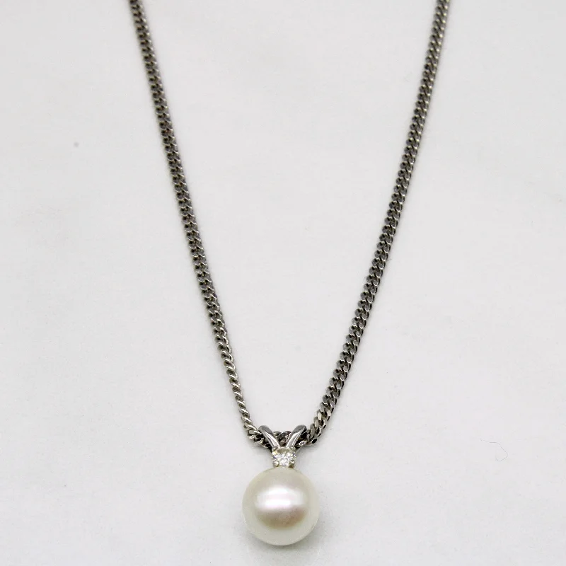 Geometric bar necklaces-Pearl & Diamond Pendant & Necklace | 0.04ct | 18" |