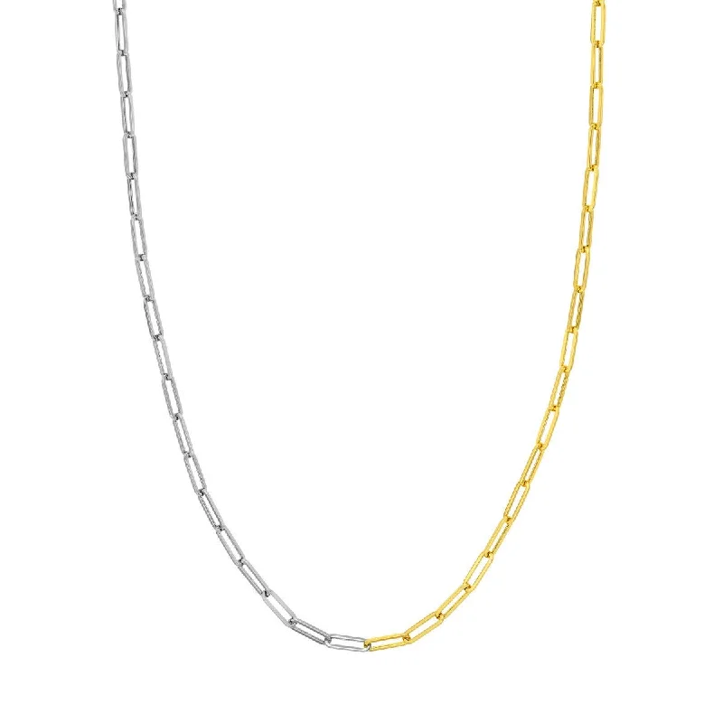 Luxe velvet necklaces-14K Two Tone Gold Hollow 50/50 Paperclip Necklace