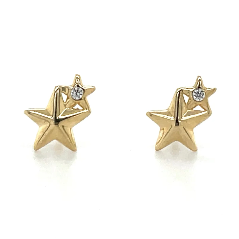 Celestial charm earrings-9ct Yellow Gold Double Star Stud Earrings