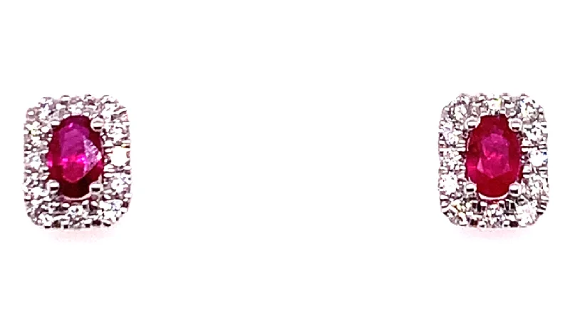 Sculptural art earrings-9ct White Gold Ruby & Diamond Earrings