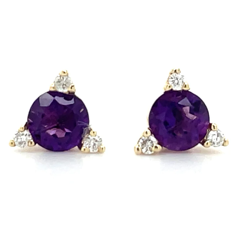 Sculpted clay earrings-9ct Yellow Gold Earth Grown 0.40ct Purple Amethyst And 0.042ct Diamond Stud Earrings