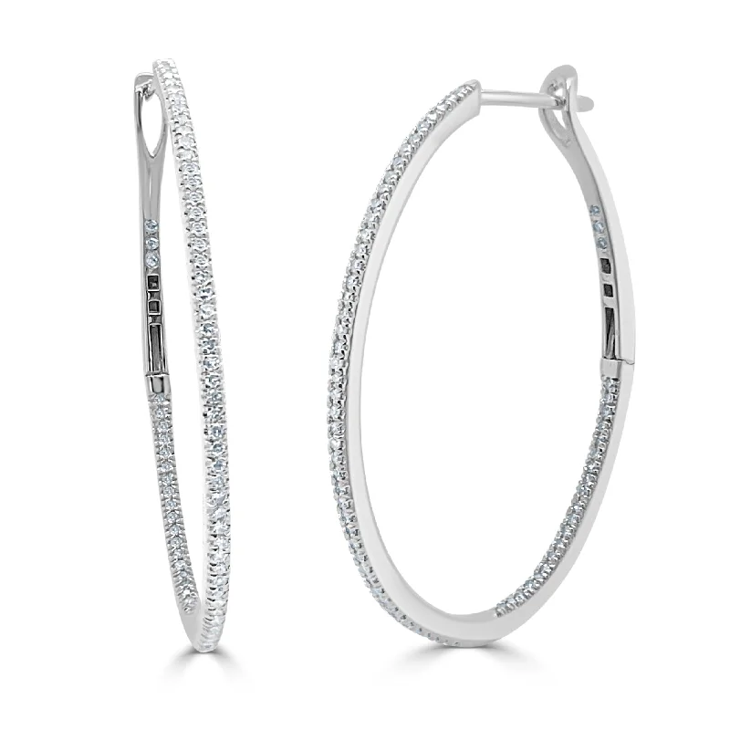 Long threader earrings-14k Gold & Diamond Oval-Shaped Hoop Earrings