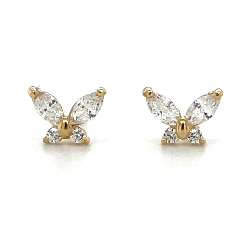 Chandelier style earrings-9ct Yellow Gold Butterly Cz Stud Earrings