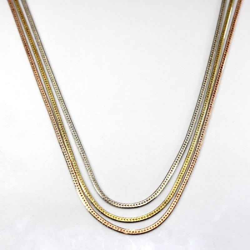 Angel wing necklaces-10k Tri Tone Gold Multi Layer Chain Necklace | 16"|