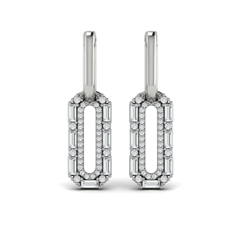 Evil eye earrings-Diamond Baguette Double Row Link Drop Huggie Earrings