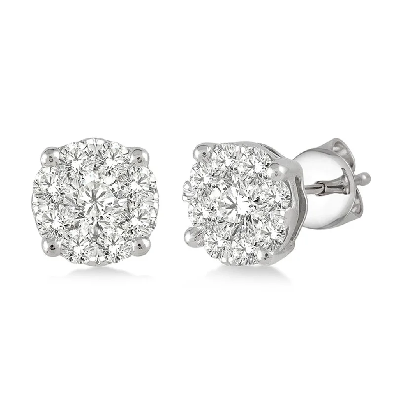 Silver hoop earrings-Rolland's Design Diamond Cluster Earrings- 1.00 Cts