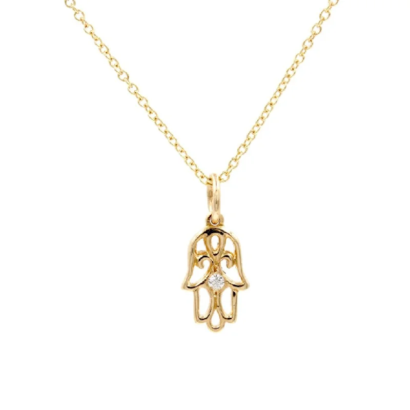 Ocean wave necklaces-STRENGTH HAMSA Large Diamond Necklace in 14K Solid Gold