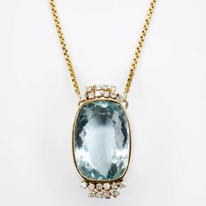 Dainty heart necklaces-45.00ct Aquamarine and Diamond Necklace | 45.00ct 1.00ctw | 28"