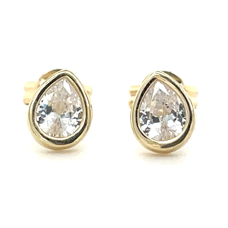 Oversized hoop earrings-9ct Yellow Gold Bezel Set Pear Cz Earrings