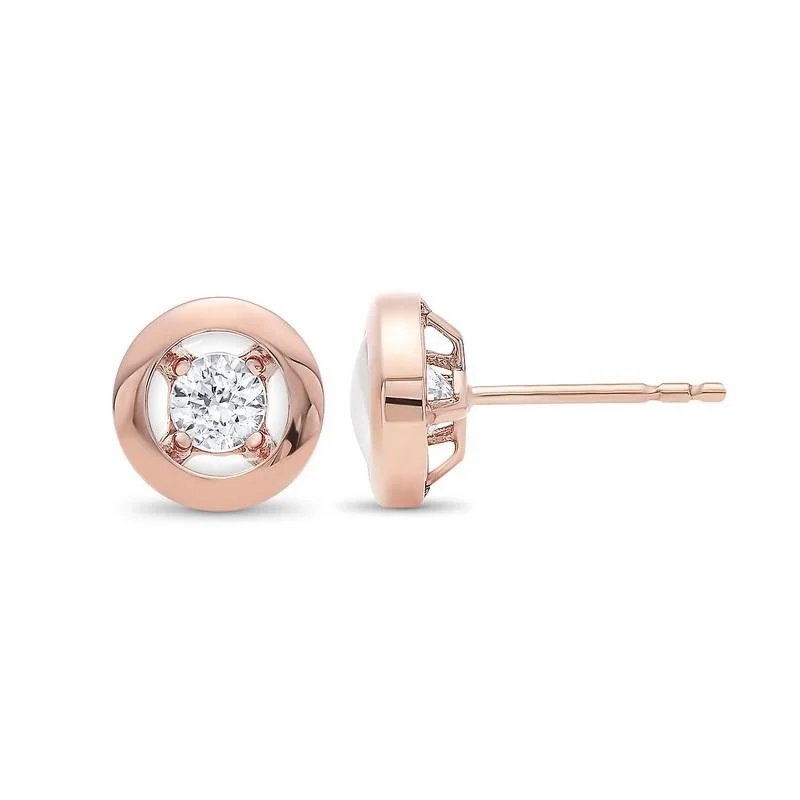 Gemstone cluster earrings-10K Rose Gold Diamond Earrings 1/6 ct